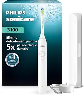 Brosse à dents électrique Philips Sonicare série 3000 – capteur de pression, 3 intensités, EasyStart, SmarTimer, 14 jours d’autonomie, étui de voyage, coloris blanc, modèle HX4033/21, [Nouveau] - Image 1