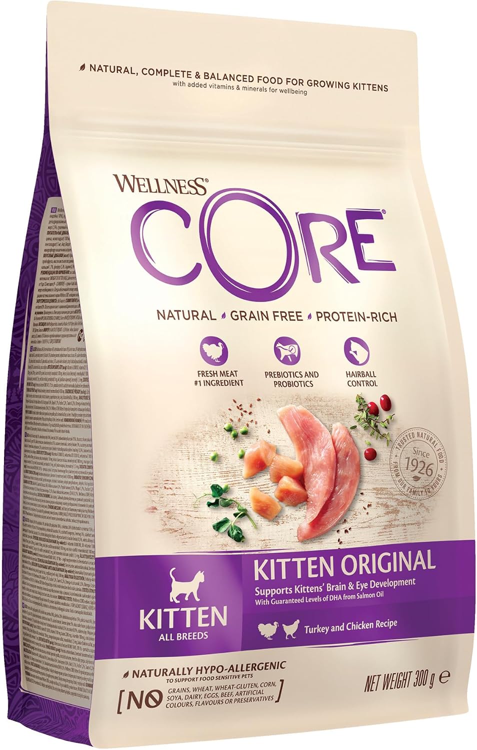 Wellness CORE Nourriture sèche pour Chaton - sans céréales - Haute teneur en Viande - Poulet et Dinde - 300 g - Image 1
