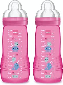 MAM Coloured Second Age Feeding Bottle 330 ml from 6 Months Teats Flow X Pack of 2 – Random Colour - Image 1