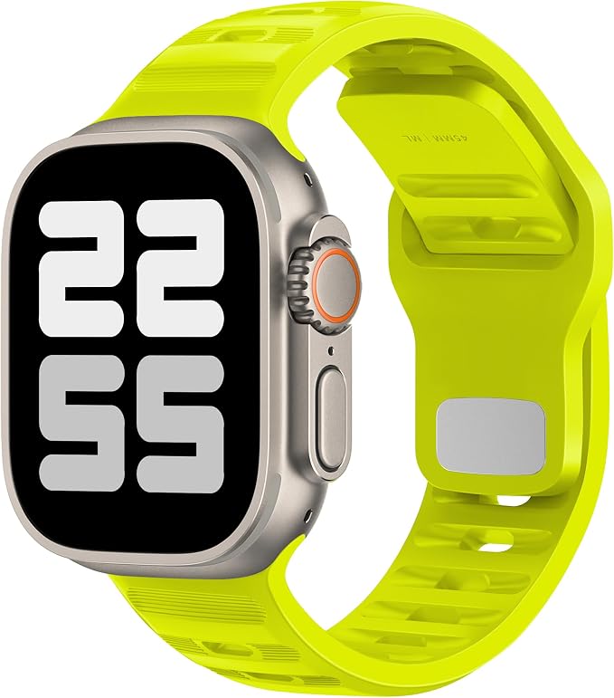ELETTRONEO UC1 Sport Band for Apple Watch Band Ultra 3 2 49mm, Series 11 10 46mm, 9 8 7 45mm 41mm, SE 6 5 4 44mm 40mm, 3 2 1 42mm 1.496 in Woman Man Silicone, Neon Yellow - Image 1