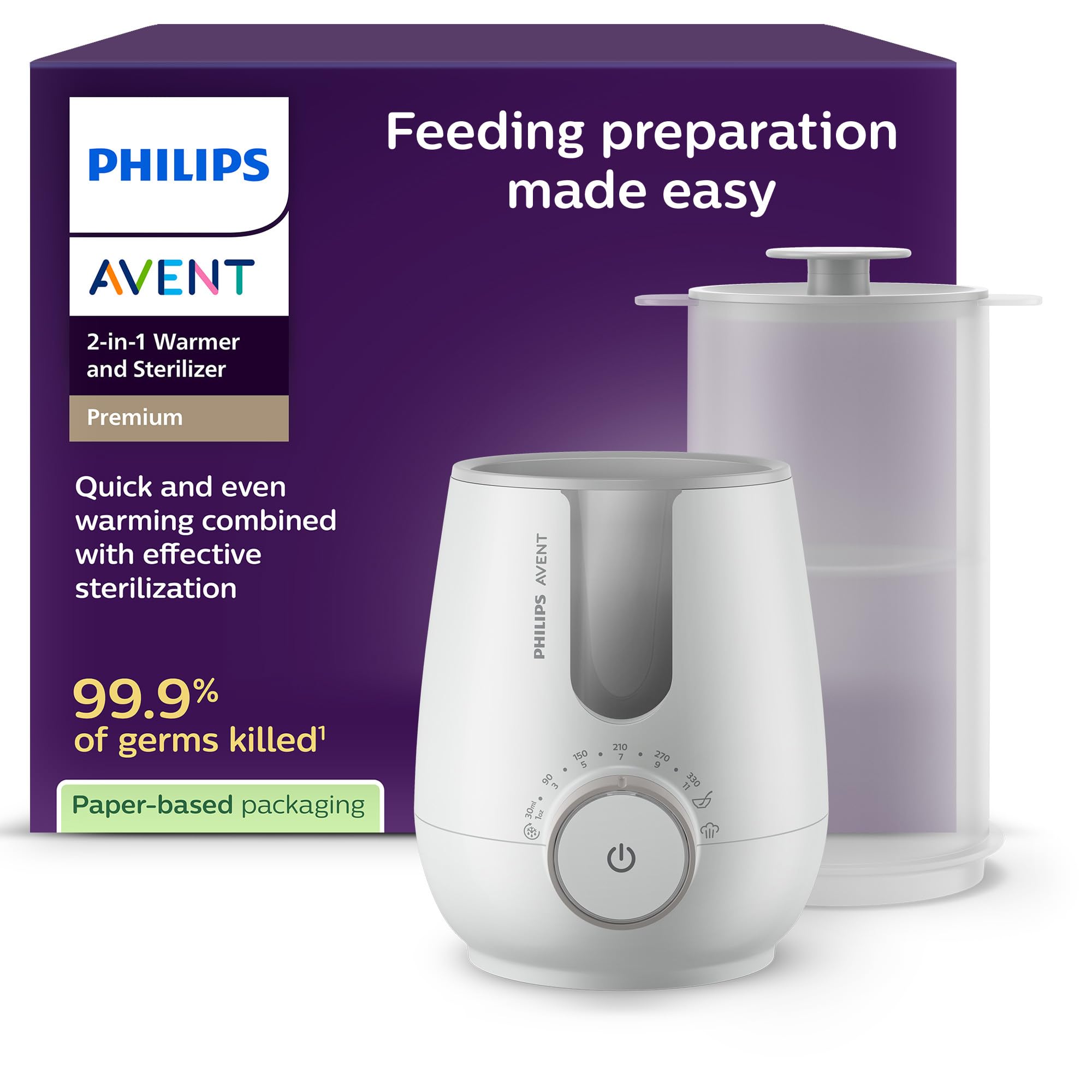 PHILIPS Avent Premium 2-in-1 Hospital Compliant Water Bath Bottle Warmer and Steriliser with Intelligent Temperature Sensor, SCF359/00 - Image 1