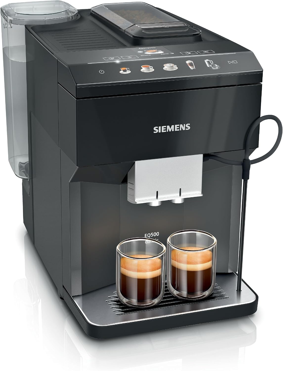 SIEMENS EQ500 Classic TP511E19 Automatic Coffee Machine, Application Control, Many Coffee Specialities, Milk Tank, Double Cup Function, Steam Cleaning, 1500 W, Black/Lacquer - Image 1
