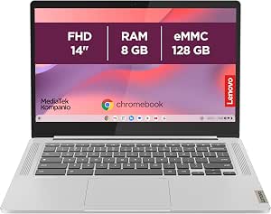 Lenovo IdeaPad Slim 3 Chromebook 14M868 – 14 Inch FHD Laptop (MediaTek Kompanio 520, 8GB RAM, 128GB SSD, Arm Mali-G52 2EE MC2 GPU, Chrome OS) French AZERTY Keyboard – Grey - Image 1