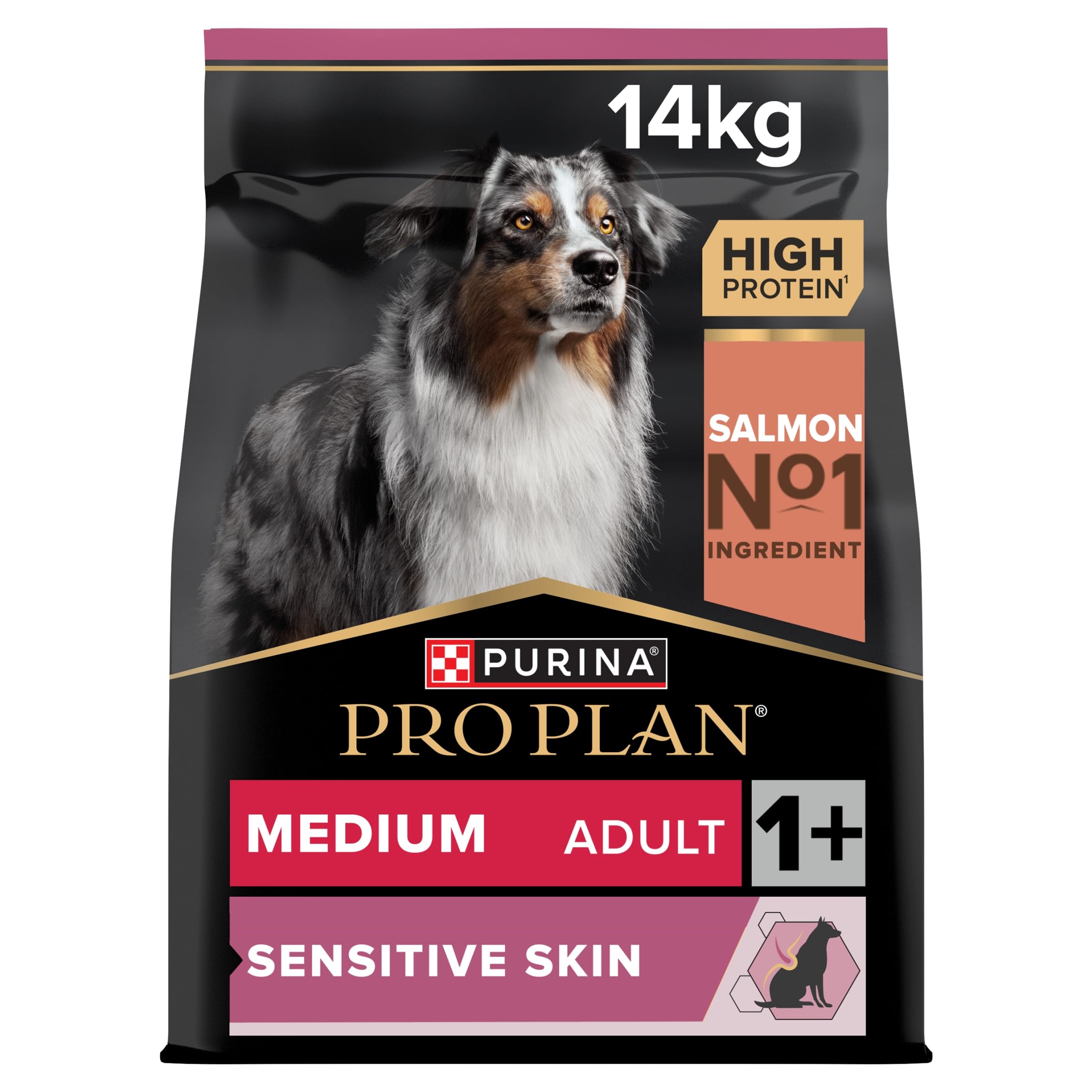 PURINA PRO PLAN | Sensitive Skin | Complete dry food for medium dogs | Promotes healthy skin and shiny coat | Salmon | Dry food | Bag | 14 kg - Image 1