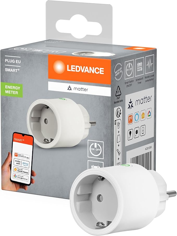 LEDVANCE SMART+ Indoor Plug, Smart Plug with Matter over WiFi, for Integration of Conventional Devices in the Smart Home, Compatible with Alexa, Google & Apple, White, Pack of 1 - Image 1