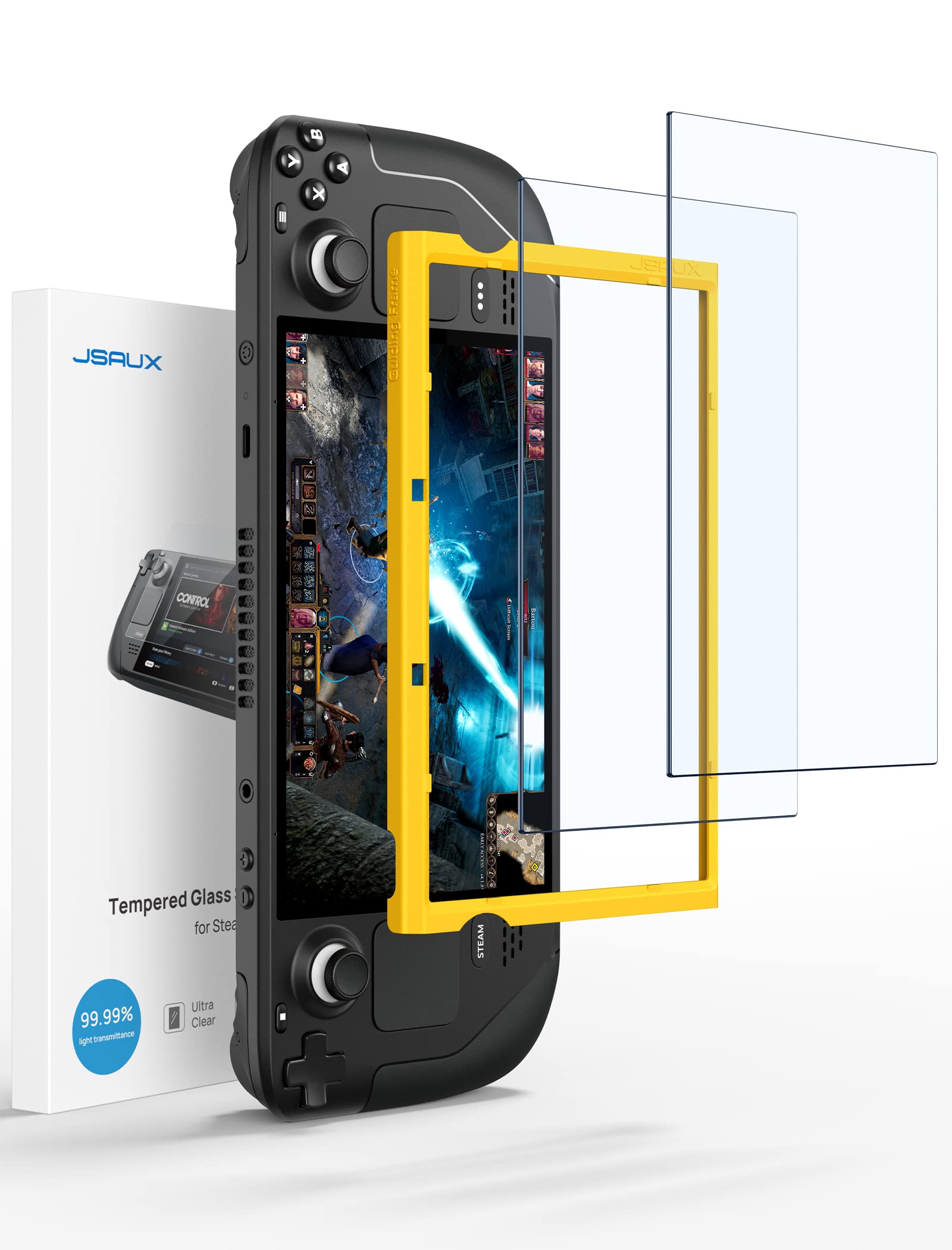 JSAUX Tempered Glass Compatible with Steam Deck LCD & OLED [Pack of 2], Full Cover Glass Screen Protector, Easy to Install with Guide Frame (Upgraded Version) - Image 1