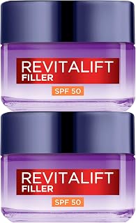 L'Oréal Paris Revitalift Filler Crème de Jour Anti-Âge Anti-Rides et Volumatrice Visage Protection SPF 50 avec Acide Hyaluronique Longue Durée - 2 Pots de 50ml - Image 1