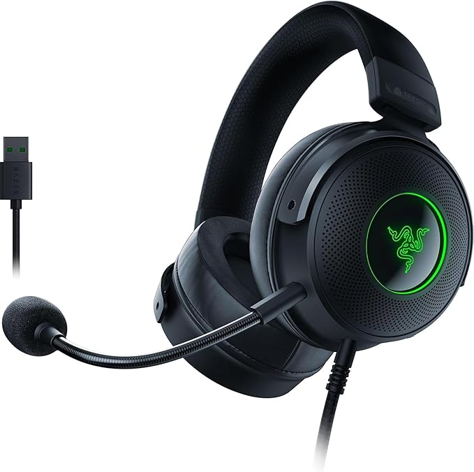 Razer Kraken V3 Wired USB Gaming Headset with Razer Chroma RGB (50mm TriForce Speakers, THX Space Sound, HyperClear Cardioid Removable Microphone) Black - Image 1