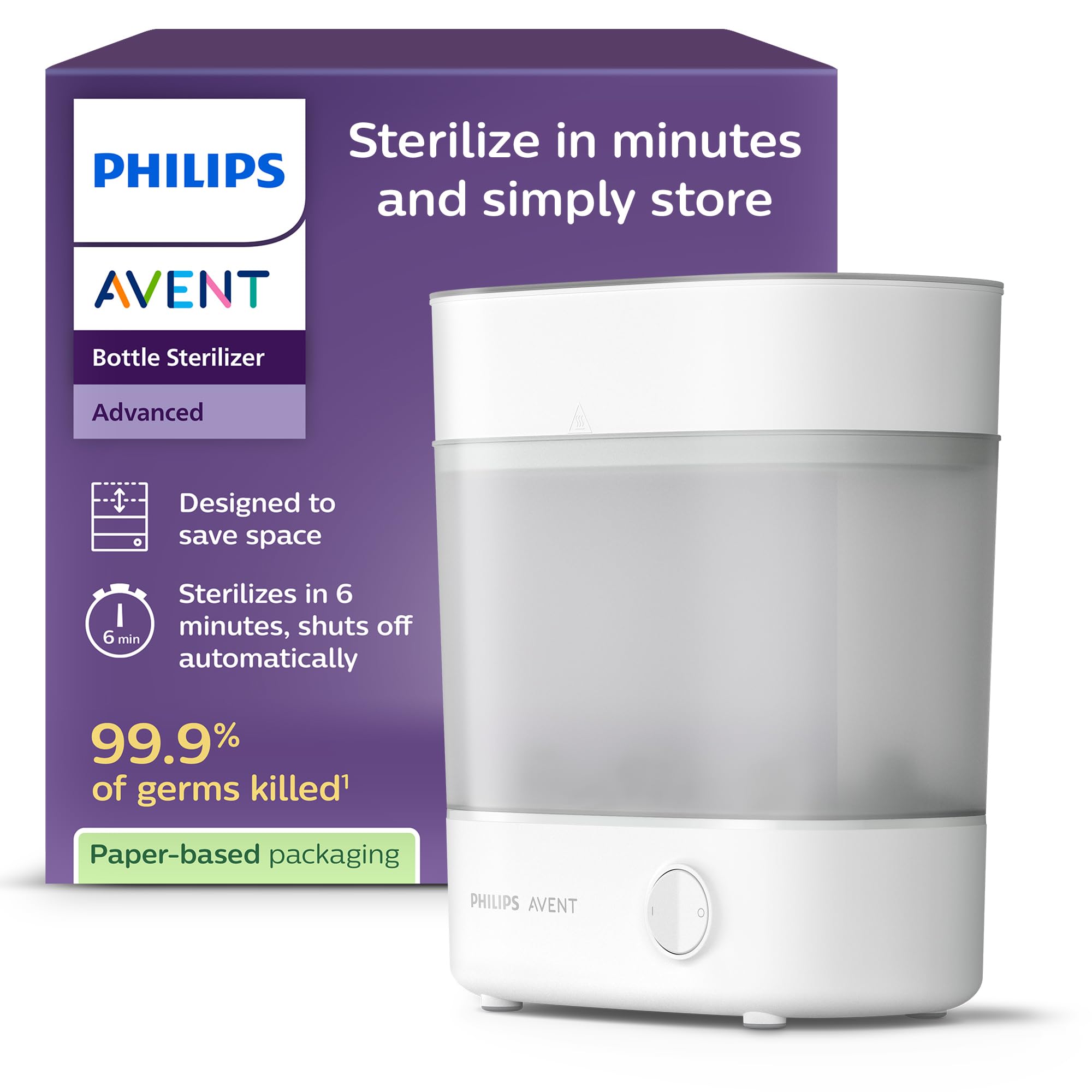 Philips Avent Advanced Bottle Steriliser, Kills 99.9% of Germs*, 10 min Sterilising Cycle – SCF291/01 - Image 1