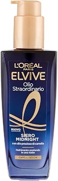 L'Oréal Paris Elvive Midnight Extraordinary Oil Serum for Dry Hair, Intense Nutrition Overnight, Precious Camellia Oil, Elvive Midnight Serum, 100 ml - Image 1