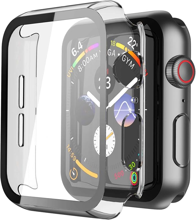 2 Piece PC Case Compatible with Apple Watch SE3/SE2/SE/Series 6/Series 5/Series 4 44 mm, Ultra Thin Tempered Glass Screen Protector Transparent - Image 1