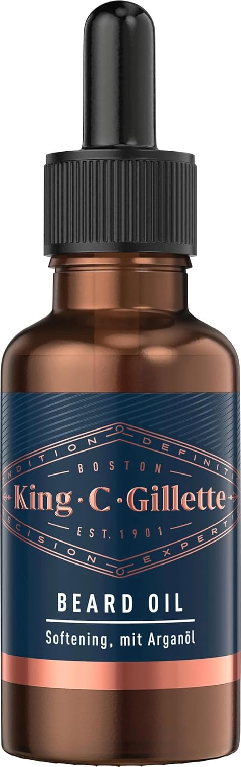 King C. Gillette Huile de barbe pour homme avec huile d'argan, huile de jojoba, huile d'avocat, huile d'amande et huile de graines de macadamia, 30 ml - Image 1