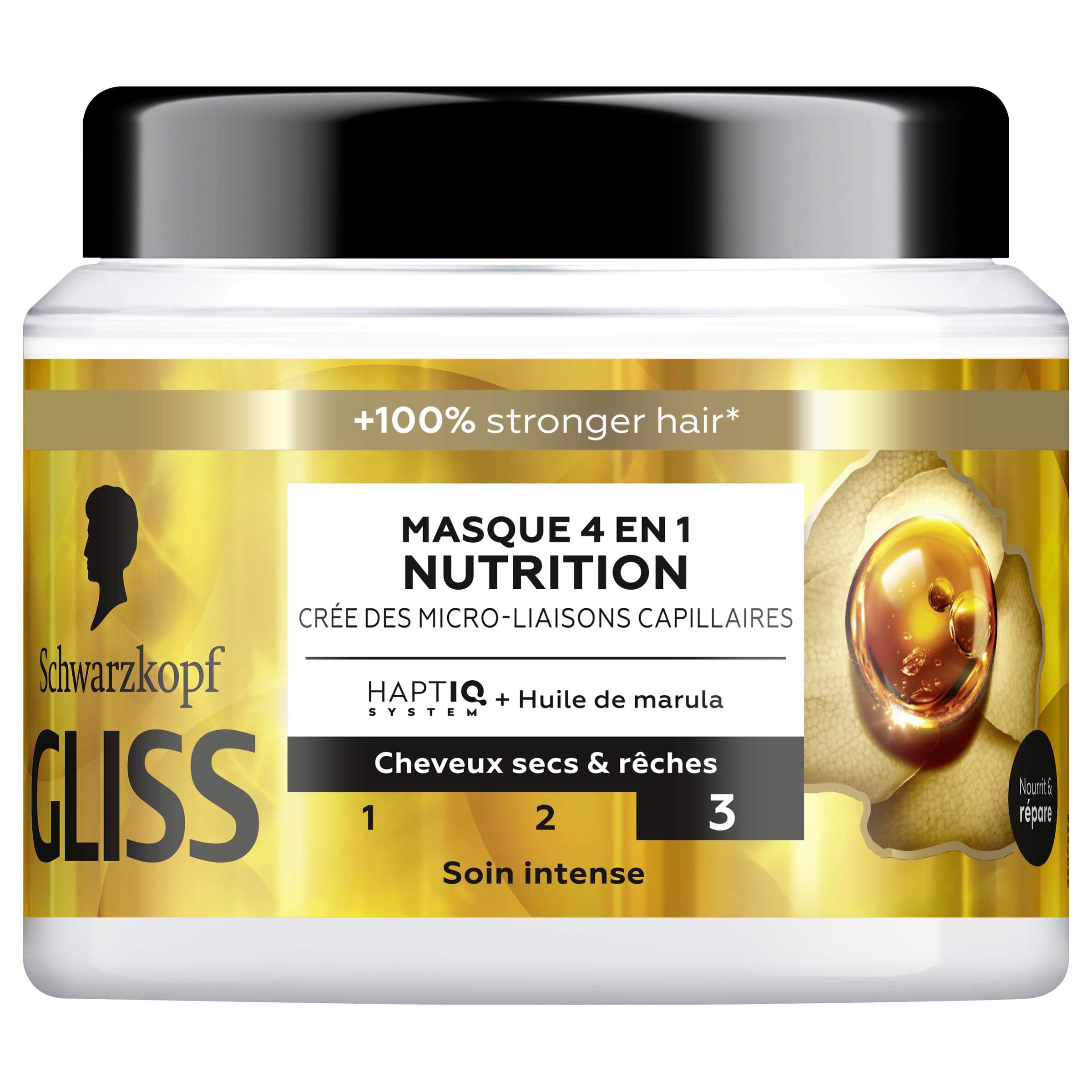 GLISS - Schwarzkopf - 4-in-1 Mask - Nutrition - Marula Oil - Haptiq System - Creates Hair Micro-Bonds - Dry and Coarse Hair - Intense Care - Nourishes & Repairs - 400 ml - Image 1