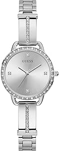 Guess 30MM Crystal Bangle Watch, Silver, One Size - Image 1