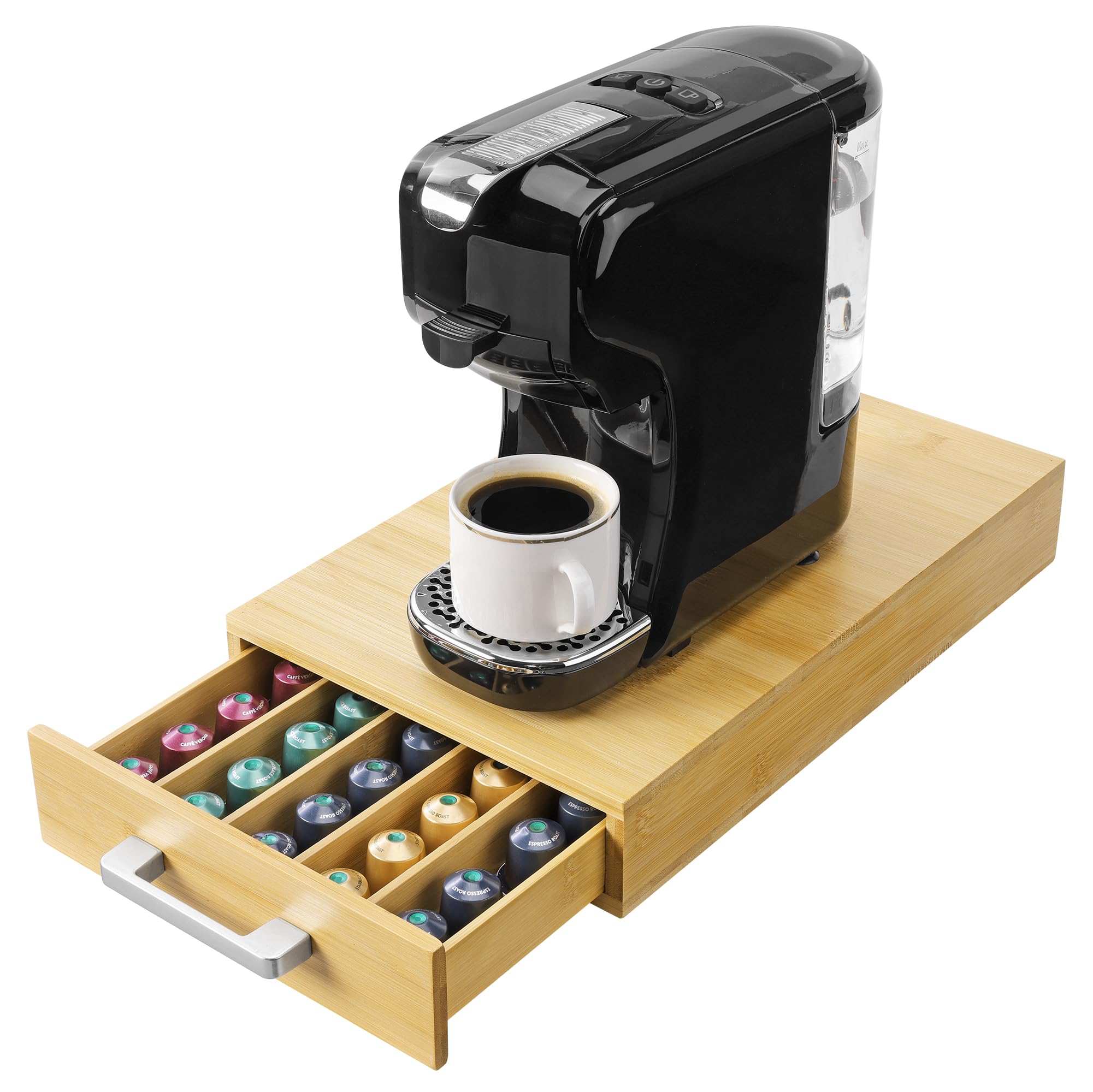 Navaris Coffee Capsule Drawer – Coffee Machine Pod Holder Compatible with Nespresso Vertuo – Bamboo Capsule Holder Dispenser - Image 1