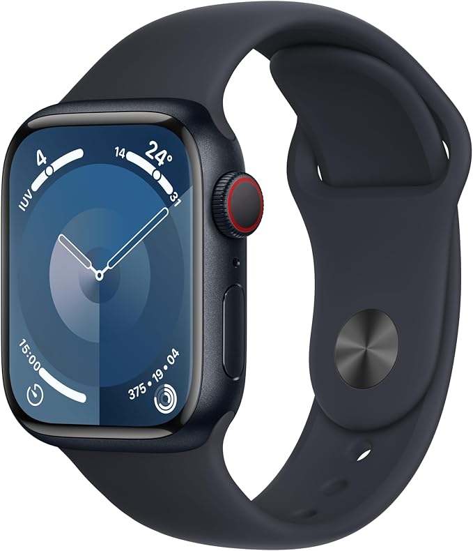 Apple Watch Series 9 [GPS + Cellular, 41mm] Midnight Case with Midnight Sport Strap, S/M (Refurbished) - Image 1