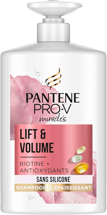 Pantene Biotin and Rose Water Thickening Shampoo, Lift & Volume, XL Size with Pump, 1000 ml - Image 1