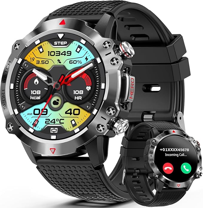Smartwatch for Men and Women, 1.43 Inch HD Smartwatch with Whatsapp Calls, IP67 Waterproof, 107+ Sports Modes, Sleep Monitoring, Heart Rate Monitor for Android iOS - Image 1