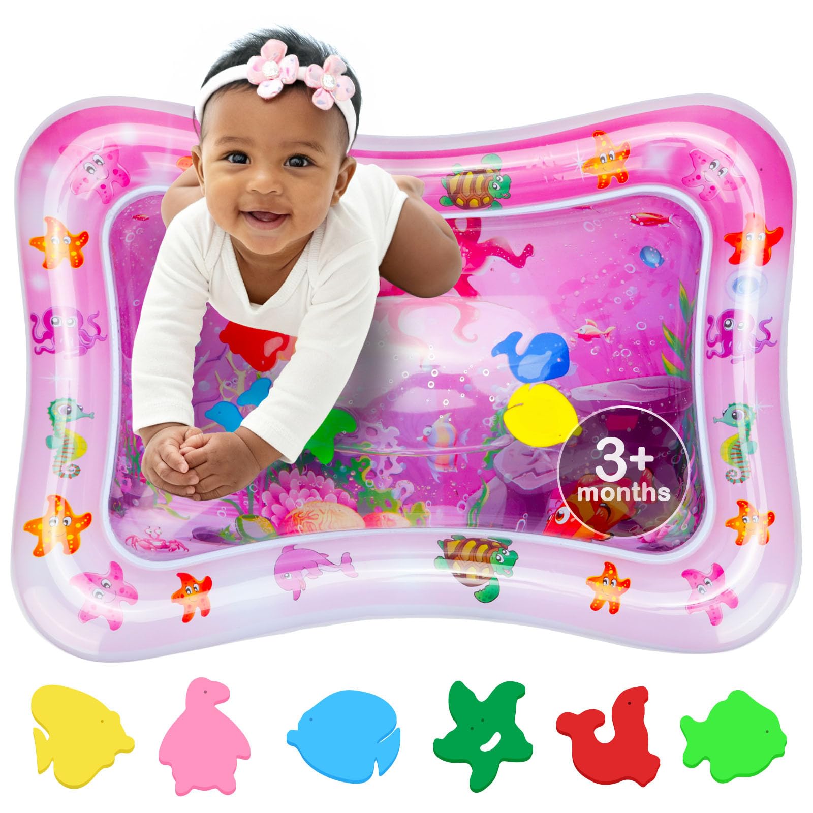 Baby Water Mat – Activity and Play Mat – Inflatable Baby Sensory Mat – Baby Play – Baby Sensory Water Mat – Baby Water Toy – 100% BPA-Free & Non-Toxic – Pink Avec Maman - Image 1