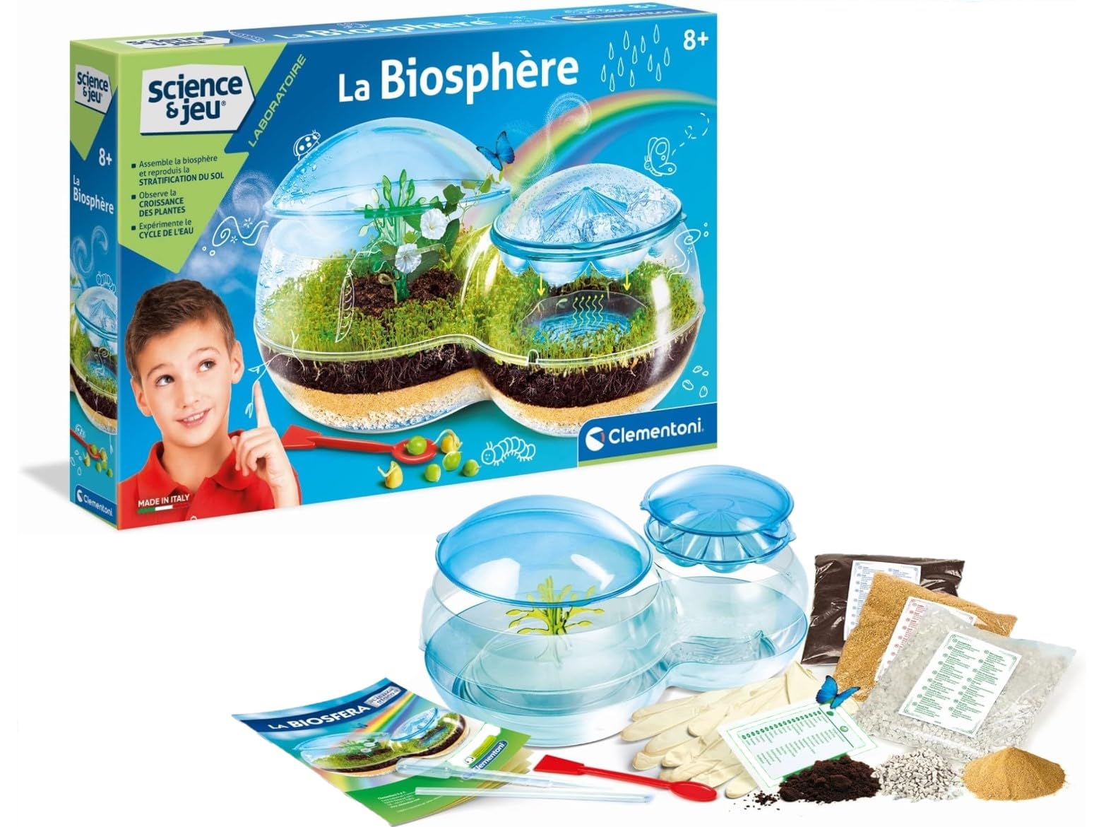 Clementoni - Science and Game: The Biosphere - Ages 8+ Assemble your Biosphere - Water Cycle Plant Growth - Includes Clover Seeds + Bindweed - Scientific Educational Game - Nature Gift Idea - Image 1