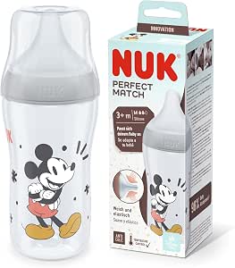 Nuk Perfect Match Baby Bottle 3+ Months, Fits Baby's Palate, Temperature Control, Anti-Colic Vent 260ml, BPA Free, Silicone M Teat, Disney Mickey Mouse [Grey] - Image 1