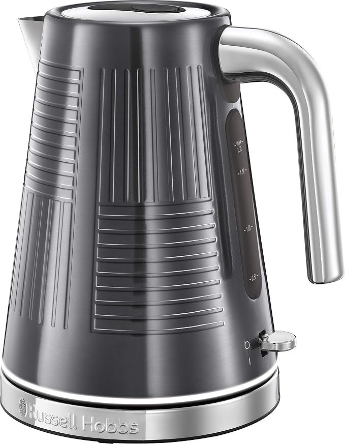 Russell Hobbs Electric Kettle [Premium Design] Geo Steel (1.7 L, 2400 W, Fast Boil, Perfect Flow, Easy Opening, 1/2/3 Cup Markers, Removable Anti-Limescale Filter) 25240-70 - Image 1