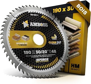 Circular saw blade HM 190 x 30 20 Z48 with alternating teeth for wood – fine cut AMBOSS WERKZEUGE saw blade 190 mm + reduction ring 20 30 mm 190 x 30 190 x 20 compatible with Bosch GKS 190. GKS - Image 1