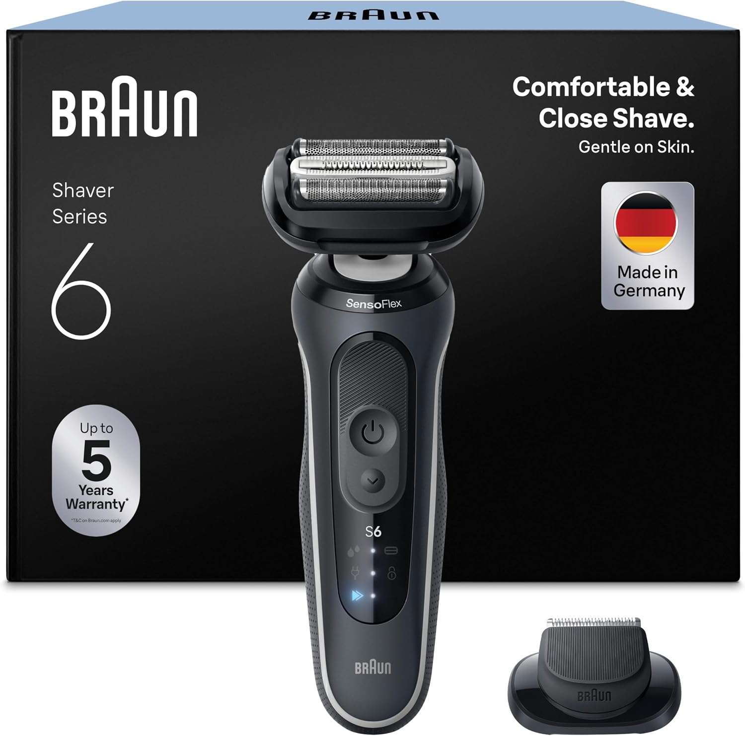 Braun Rasoir Electrique Homme Series 6 62-G1200SI Gris, Etanche, Lames Flexibles Pour Raser Doucement La Barbe et Le Visage, 2 Modes De Rasage, Tondeuse De Précision, Coffret Avec Brosse De Nettoyage - Image 1