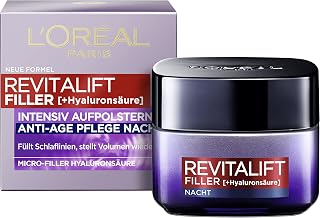 L'Oréal Paris Crème de nuit à l'acide hyaluronique anti-âge avec micro-Filler acide hyaluronique pour hydrater et effet anti-rides Revitalift Filler 1 x 50 ml - Image 1