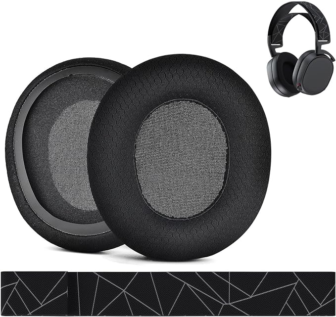 Replacement Ear Pads and Headband for SteelSeries Arctis 7/9 / Pro & Prime Wireless Gaming Headset etc. by MMOBIEL - Mesh Fabric Cushions & Flexible Fabric Headband for Headphones - Image 1
