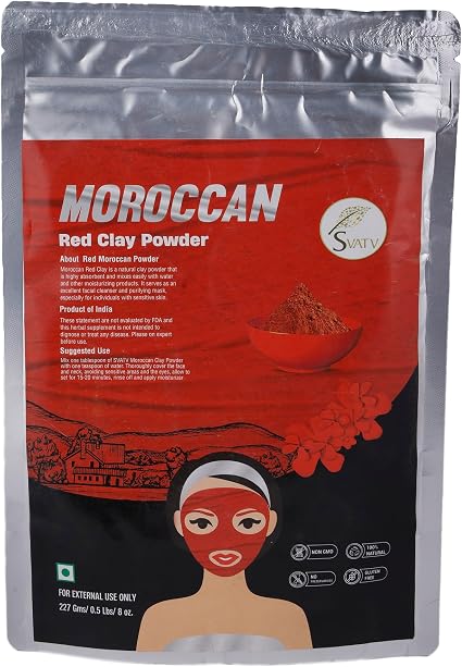 SVATV Moroccan Clay Powder Red L Red Moroccan Clay | Red Clay | For Anti-Aging & Skin Firming | Hair Mask | Facial Scrub | | Detox Skin Care - 227g - Image 1