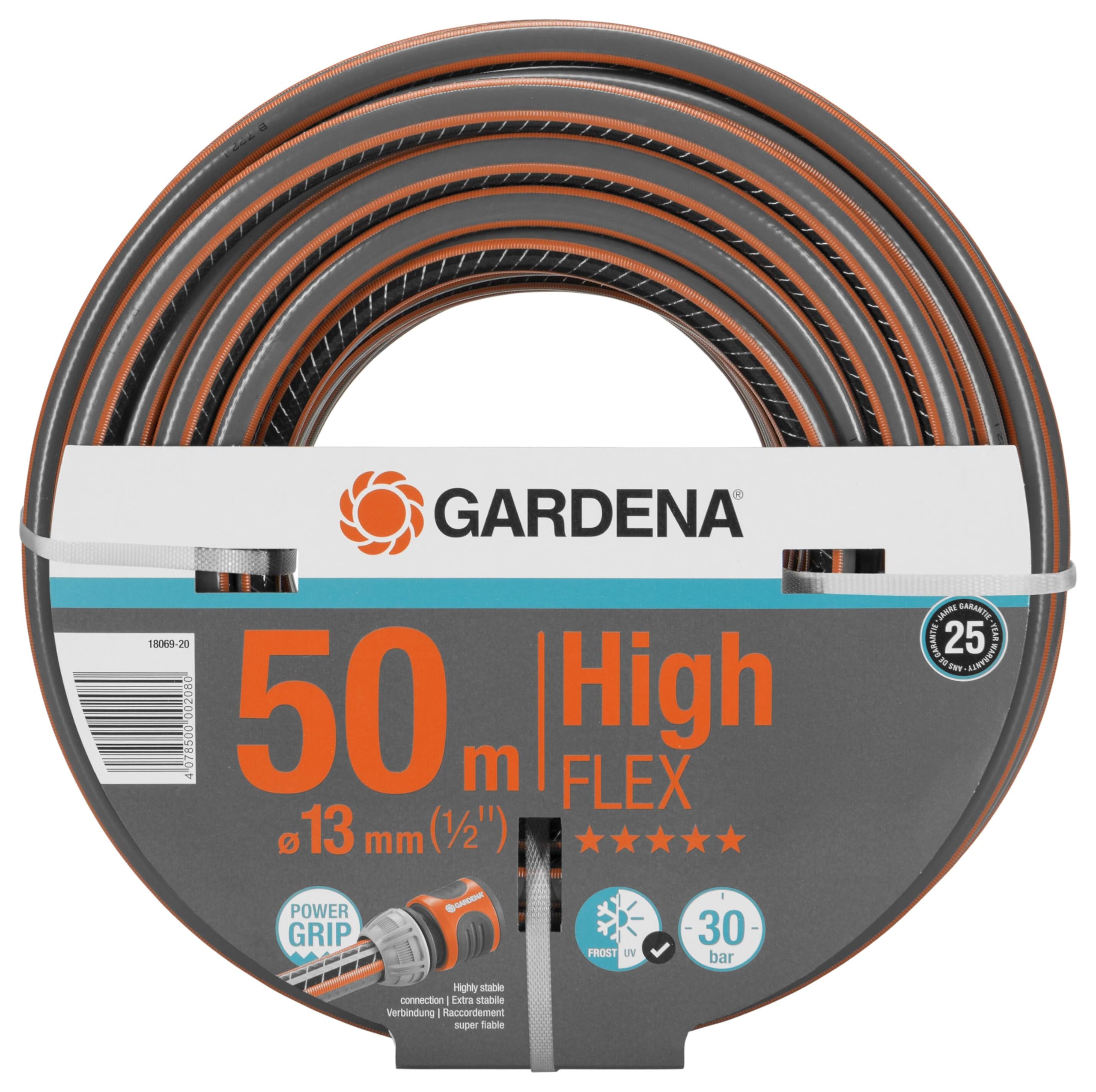 Gardena Highflex Comfort Hose 13 mm (1/2 Inch), 50 m: Garden Hose with Power Profile, Pressure 30 Bar, Dimensional Stable, UV-Resistant, Packed (18069-20) - Image 1