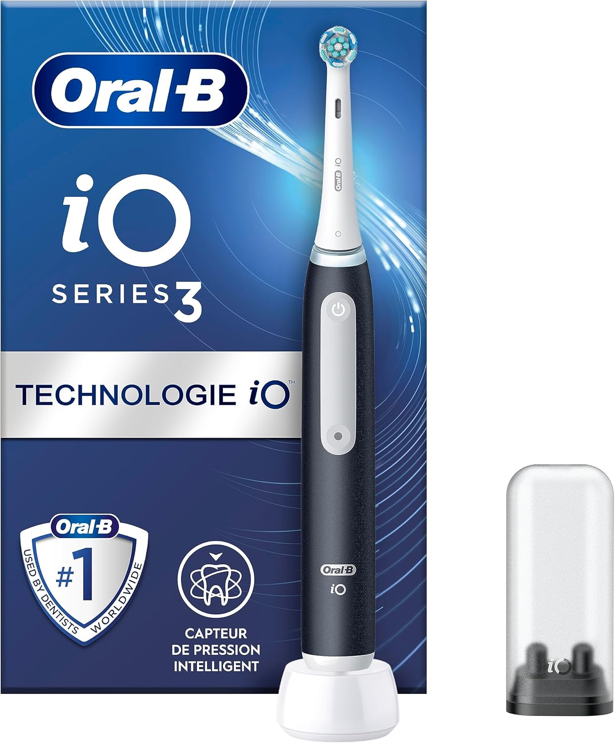 Oral-B iO 3 Brosse A Dents Electrique Noire, Pour Adultes, Modes De Nettoyage Avec Blancheur, Doux Pour Les Gencives, Capteur De Pression, Brossette Oral B De Rechange, Chargeur, Porte-Brossettes - Image 1