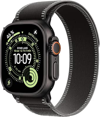 Apple Watch Ultra 3 [GPS + Cellular 49mm] Running and Multisport Smartwatch with Black Titanium Case and Black/Charcoal Trail Buckle. Satellite Communications, Health and Activity Tracker - Image 1