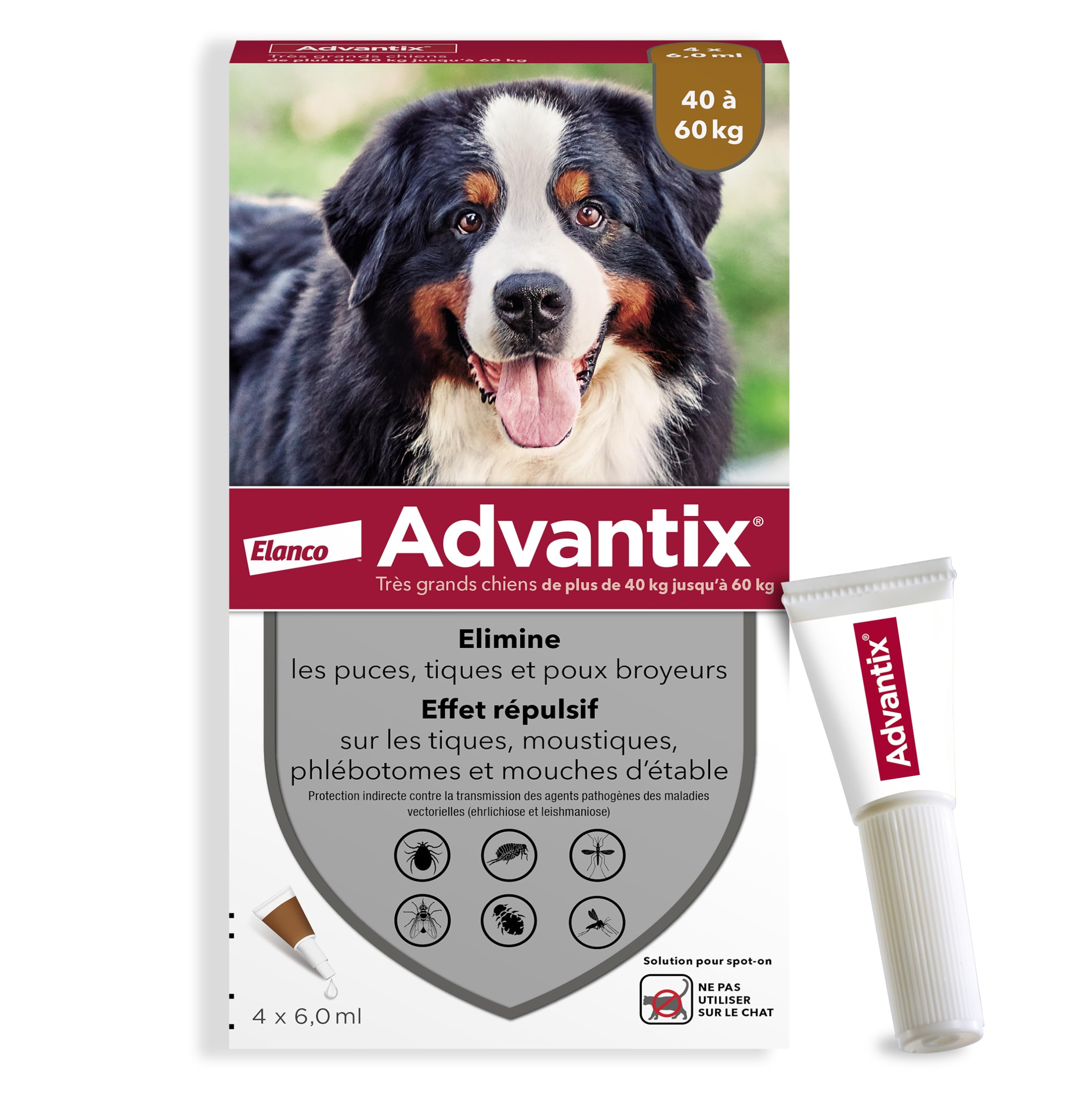 Advantix Extra Large Dog Between 40 and 60 kg – Dog Pipettes Against 6 Parasites – Treatment and Protection for Your Pet for 4 Weeks – 4 x 5 ml - Image 1