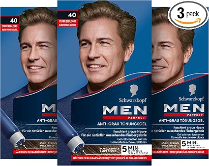 3x Schwarzkopf Men Perfect /Anti-Grau Tönungs-Gel/ Speed-System 5 Min./40 Natur Dunkelblond/ Blendet graue Haare aus - Image 1