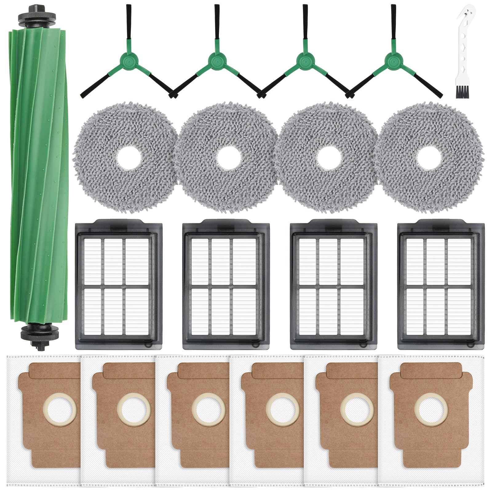 20 Accessories for iRobot Roomba Plus 405/505 Combo Robot Vacuum Cleaner, 6 Vacuum Cleaner Bags 4 Side Brushes 4 Wipes 4 Filters 1 Main Brush 1 Cleaning Brush - Image 1