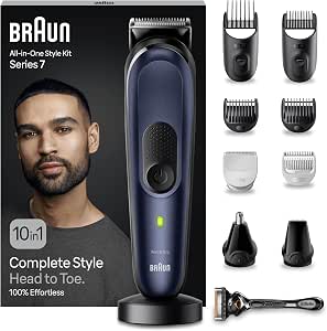 Braun MGK7410 Series 7 All-in-One Electric Trimmer Kit 10-in-1 with Comb for Sensitive Areas and Gillette Shaver, Shaving Set with Accessories, Designed for Shaving Beard, Hair and Body - Image 1