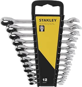 STANLEY 12-Piece Combination Ratchet Wrenches - Forged Chrome Steel - Flat Eye - 72 Teeth - 5° Recovery - Ergonomic Handle for Powerful Tightening - Storage Holder - 12 Pieces STMT82847-0 - Image 1