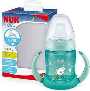 NUK First Choice Sippy Cup Night | 6-18 Months | 150ml | Glow in the Dark | Silicone Orthodontic Handles and Spout | Leak Proof | Anti-Colic | BPA Free | Green - Image 1