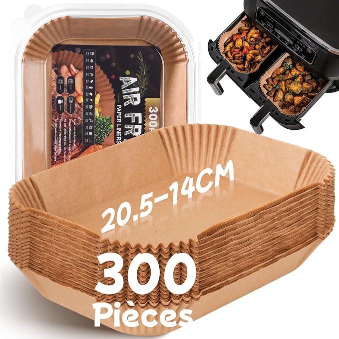 Baking Paper for Ninja Air Fryer, 300 Pieces 20.5 x 14 cm Rectangular Paper Liners Fryer Oil Free Accessories for Dual Zone Double Stack Air Fryer, Compatible with Ninja AF300EU/AF400EU - Image 1