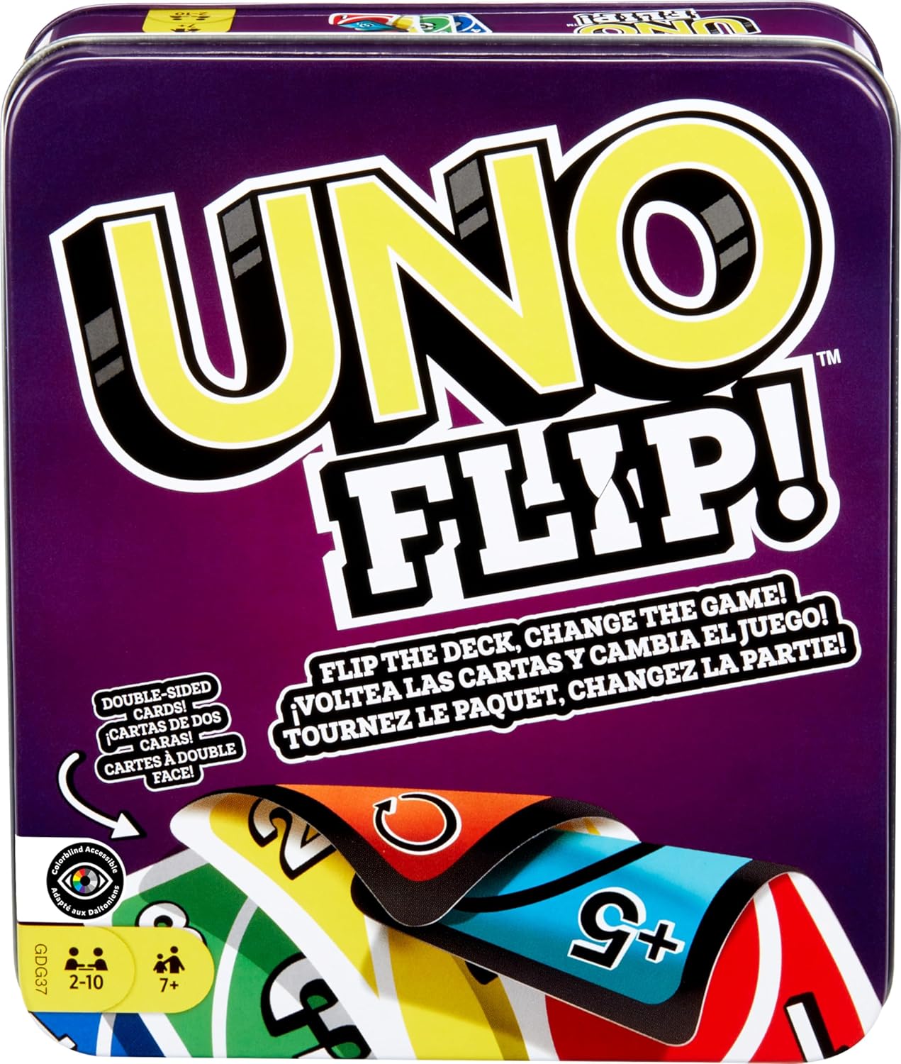 Uno GDG37 Card Game with 112 Cards in a Sturdy Metal Box, with Amazing New Action Cards, Adults, Children, Teenagers, Ages 7 and Above - Image 1
