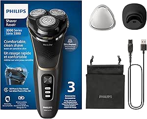 Philips Electric Shaver Series 3000 Wet & Dry Men's Electric Shaver with SkinProtect Technology, Retractable Trimmer, Charging Stand, Travel Bag, Black, Model S3342/13 - Image 1