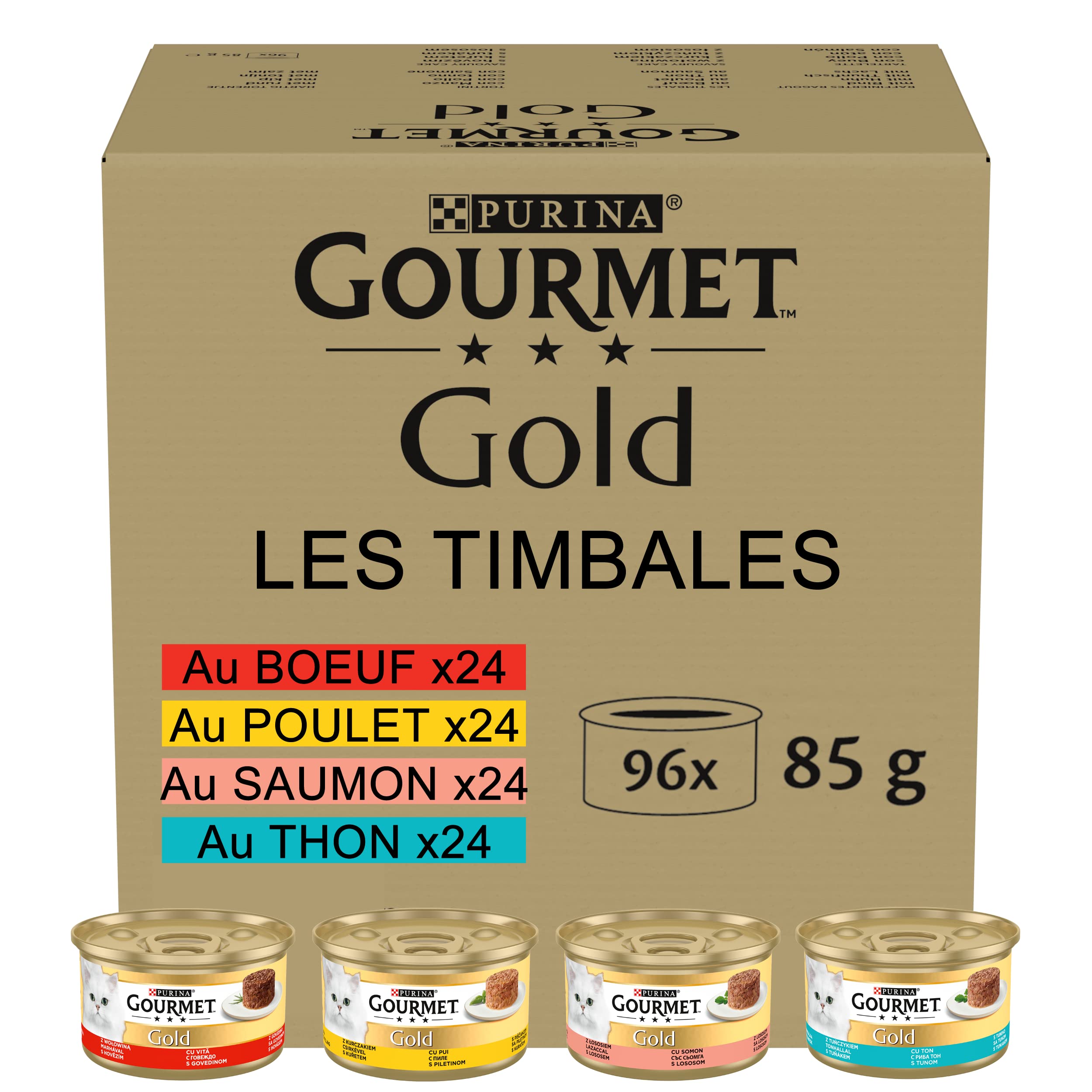 GOURMET | GOLD | Timpani | Complete Food for Adult Cat | Boxes | Beef, Chicken, Salmon, Tuna | 96x85g - Image 1