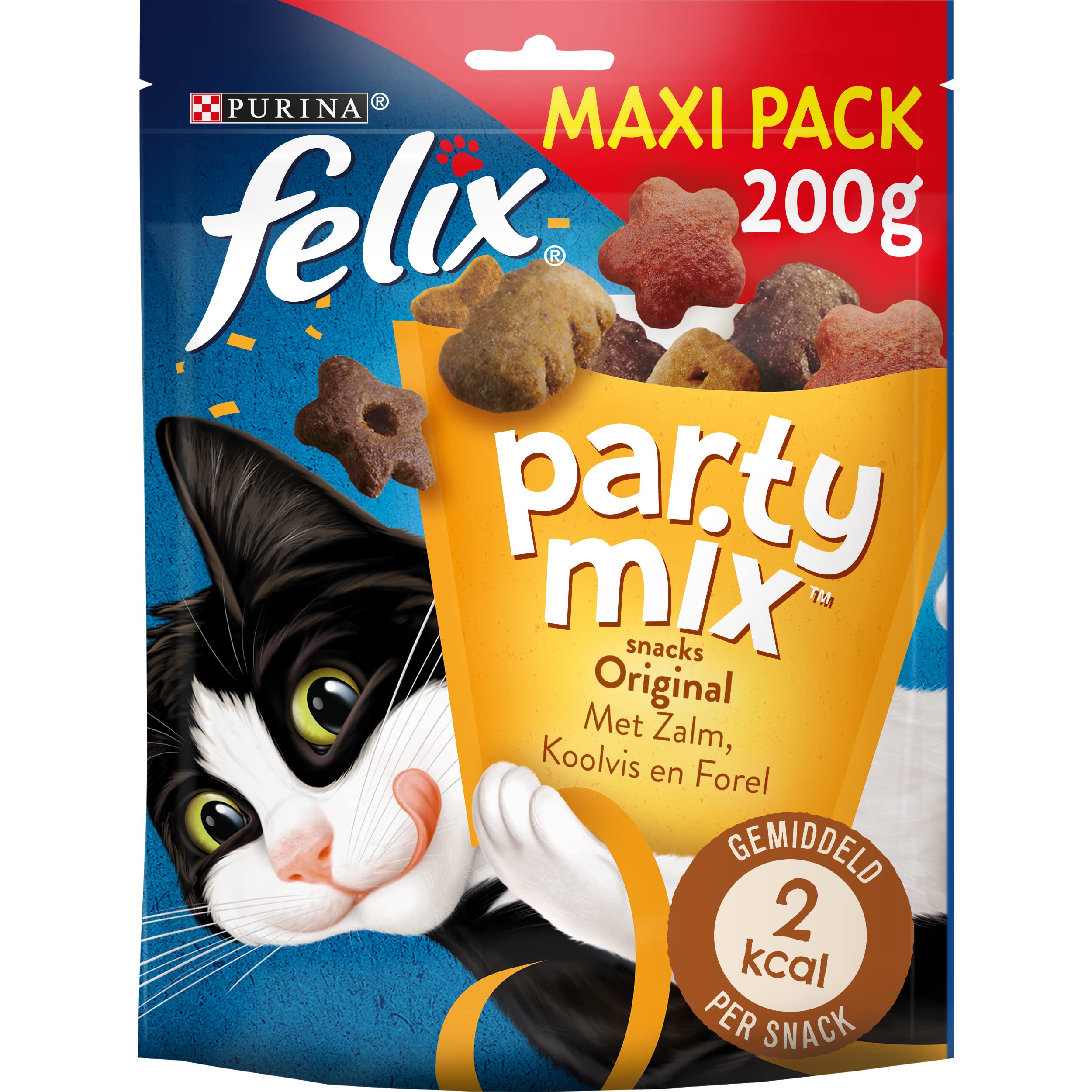 FELIX | Party Mix | Adult Cat Treats | Rich in Protein, Vitamins, Fatty Acids & Omega 6 | Mixed Selection with Irresistible Taste: Chicken, Liver, Turkey | Bag | Pack of 5 x 200g - Image 1