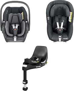 Maxi-Cosi Pack with FamilyFix 360 i-Size Base, Pebble 360 i-Size Baby Car Seat, Pearl 360 i-Size Child Car Seat, FlexiSpin Rotation, Click & Go Installation, 0-4 Years, 40-105 cm, Graphite - Image 1