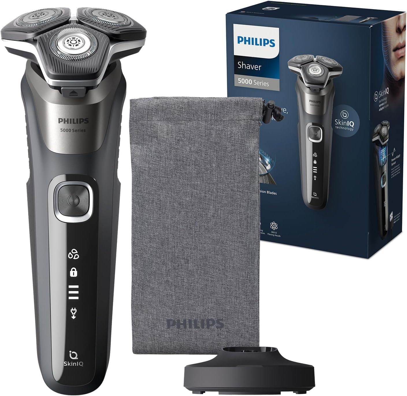 Philips Rasoir Series 5000 - rasoir électrique Wet & Dry gris carbone avec tondeuse rétractable intégrée, pochette souple, capuchon de protection et socle de charge (modèle S5887/13) - Image 1