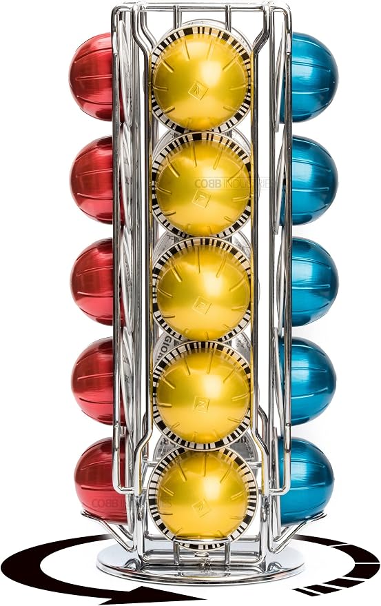 Héra CH0023 - Rotating Rotating Capsule Holder for 20 Nespresso Vertuo Capsules Chrome Steel - Image 1