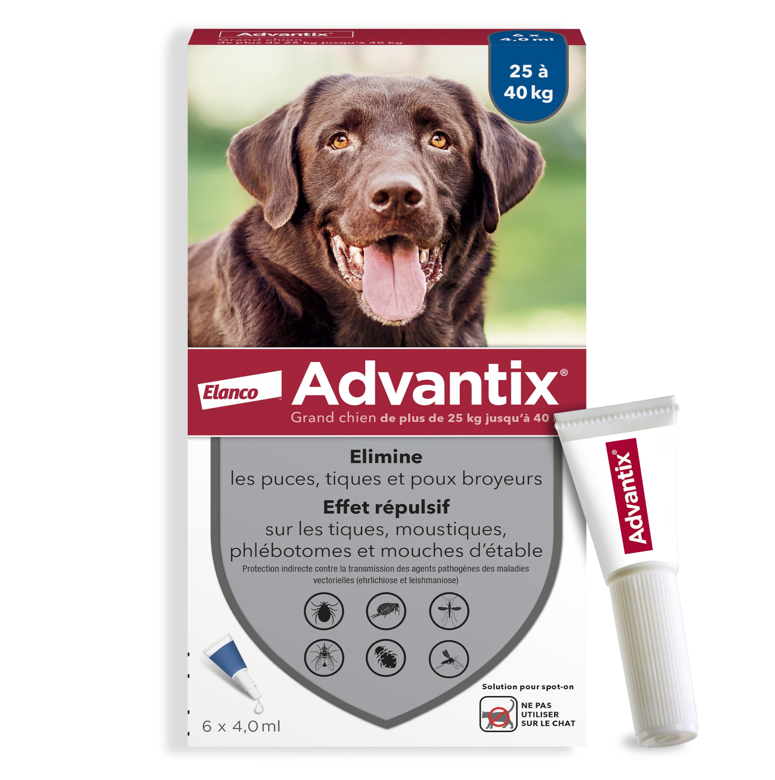 Advantix Large Dog Between 25 and 40 kg - Dog Pipettes for 6 Parasites - Treatment and Protection for Your Dog for 4 Weeks - 6 x 2 ml - Image 1