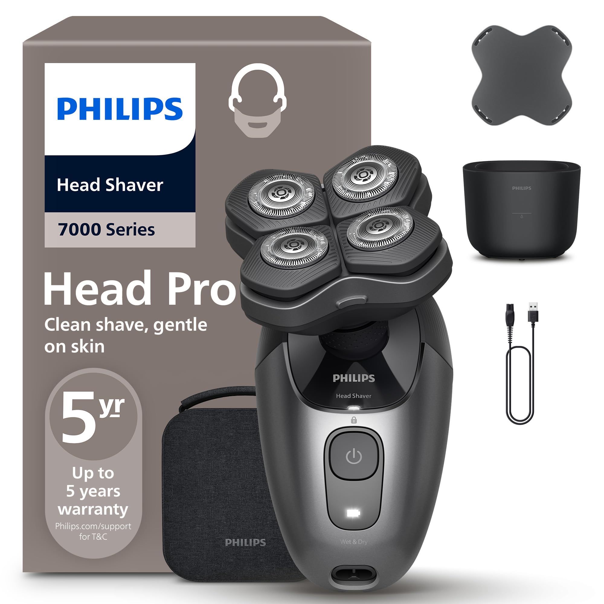 Philips Head Shaver Pro 7000 Series - Head Shaver for Men and Women, 360° Flexible Head and ComfortCut Blades for an Effective and Gentle Shave, Model HS7980/15 - Image 1